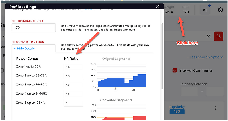 Custom power to heart rate conversion matrix